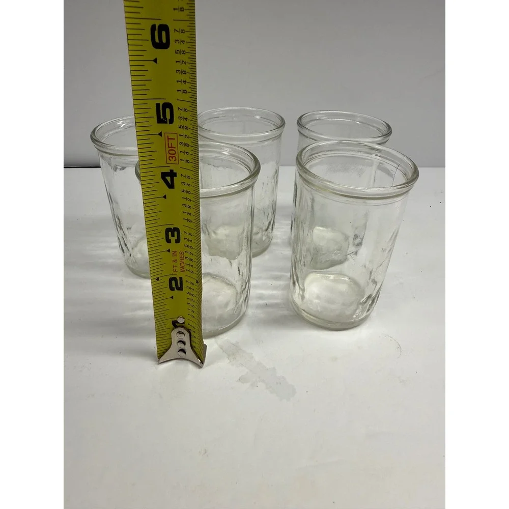 Vintage Clear Glass Jelly Jars Set of 5 Paneled Juice Tumblers 4 Inch